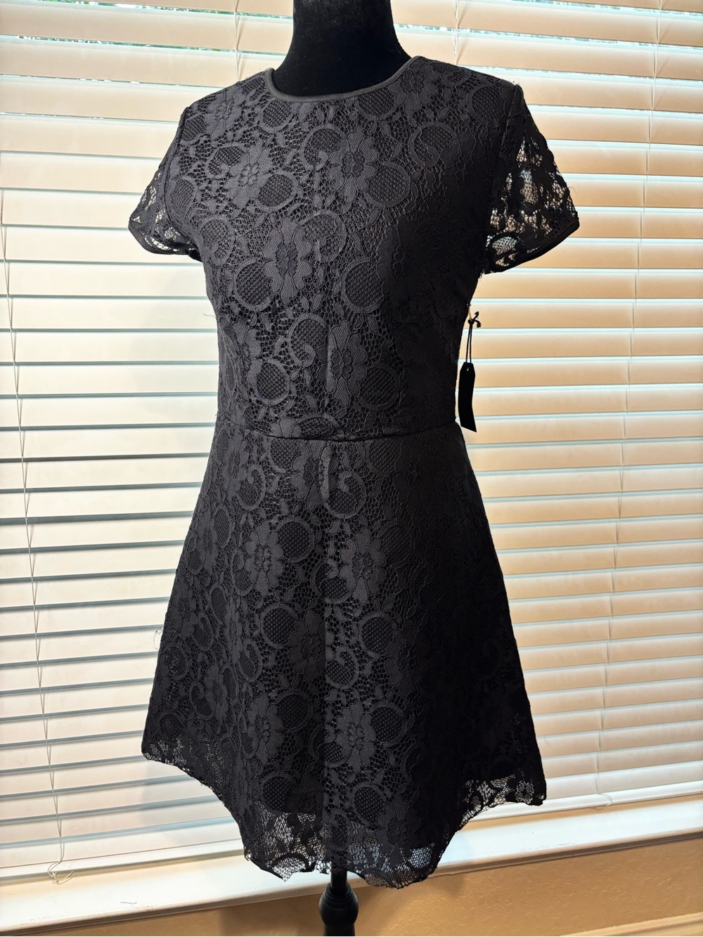 NWT Forever 21 Black Lace A-Line Mini Dress Medium M Cap Sleeve Cocktail Party